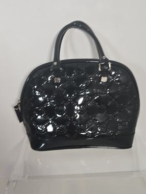 LOUNGEFLY LOVES HELLO KITTY Black Patent Quilted Dome Satchel Handbag